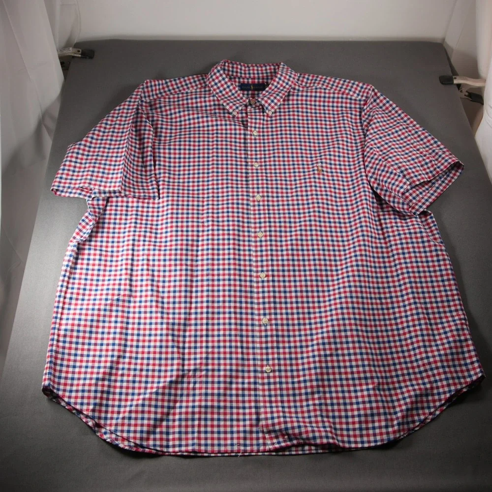 Ralph Lauren Gingham Check Short Sleeve Men Shirt 3XB Red White Blue Ivy Prep